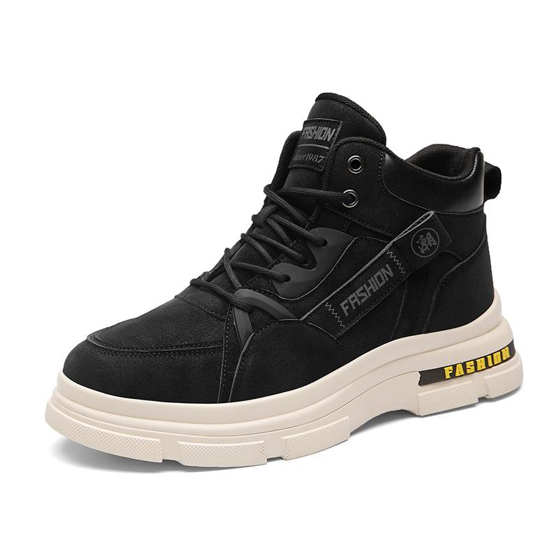 Autumn and winter outdoor trend men's shoes fashion high-top lace-up platform shoes retro style solid color casual Martin boots 2025