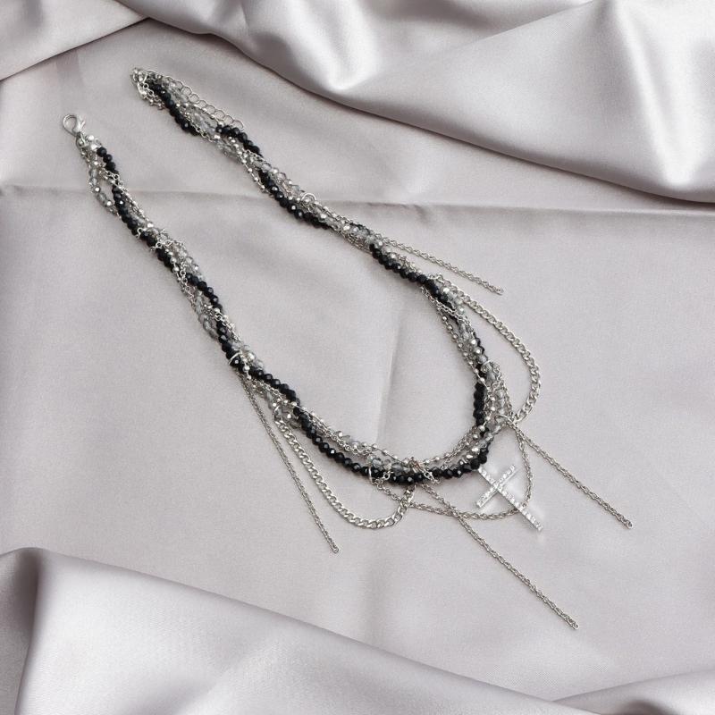 Collier Élégant à Chaîne Serpent Décoration Avec Pendentif Croix en Strass Tendance Portable pour les Occasions Branchées