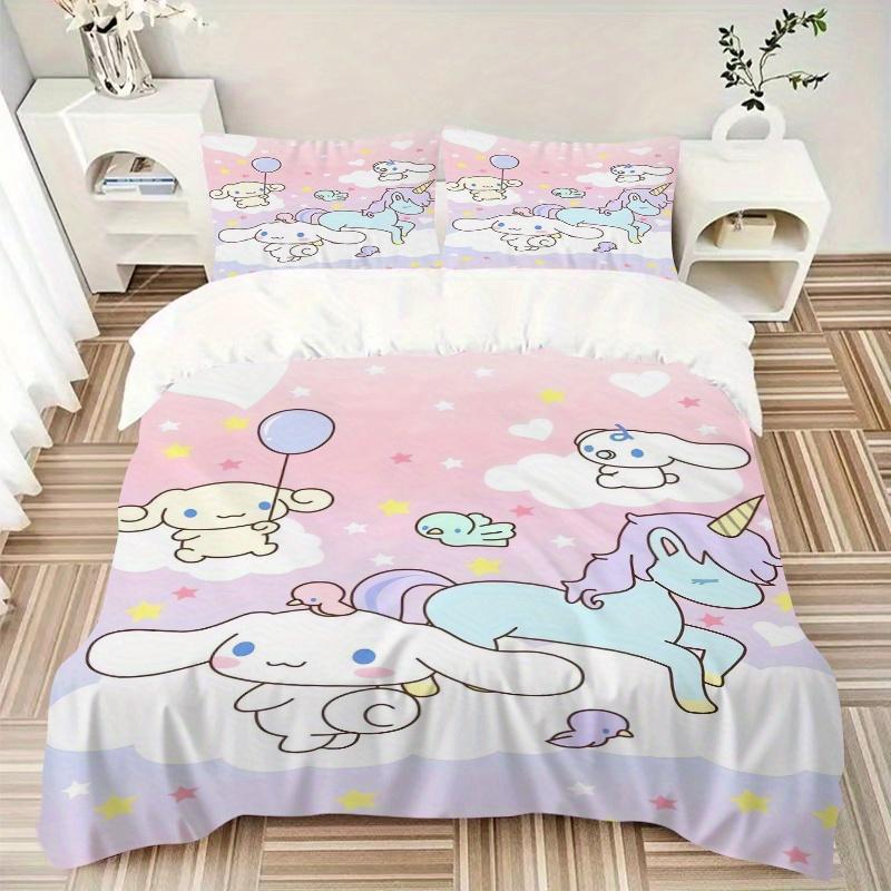 3pcs Unicorn & Cinnamoroll Idea Bedding Set - Includes Quilt Cover and Pillowcases, Suitable for All Seasons, Machine Washable - Ideal Gift