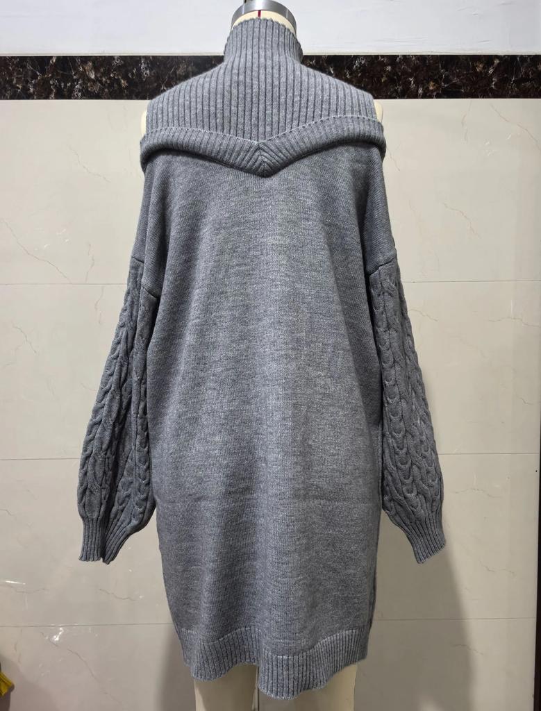 Open-shoulder Loose Semi-turtleneck Sweater with Lantern Sleeves