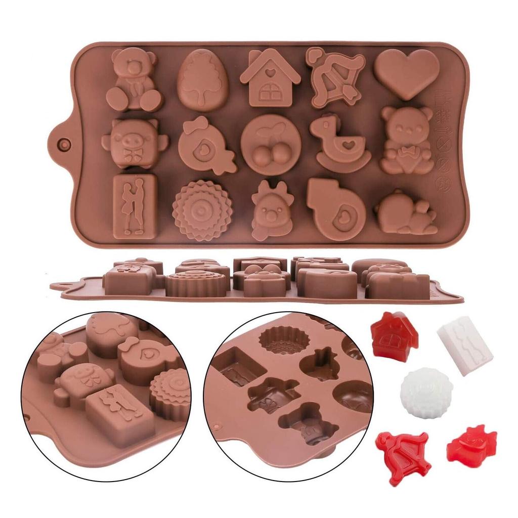 Luxer Silicone Chocolate Molds for Candy or Jelly, 15 Figurines Toys, 21x10.7 cm