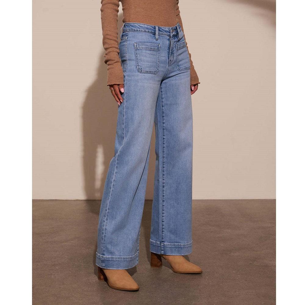 Dámské džínové džíny s vysokým pasem Vintage široké nohavice rovného střihu Dámské ležérní kalhoty s kapsami Pantalones de mujer