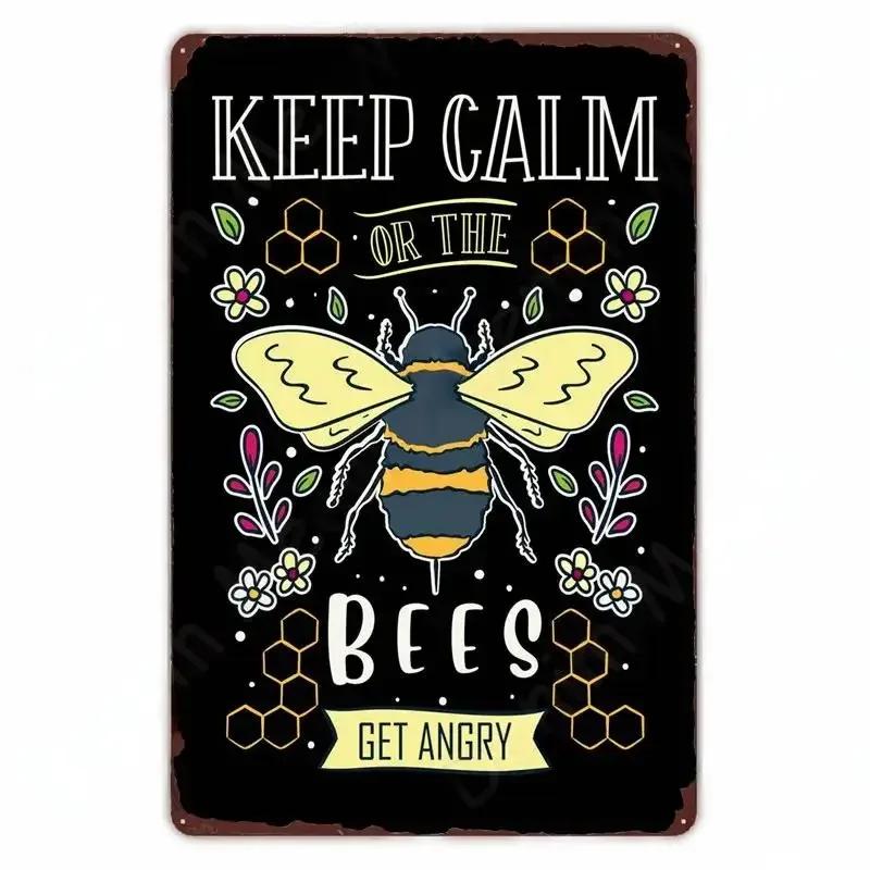 Vintage Bee Kind Funny Poster Honeybee Happy Retro Metal Sign Home Outdoor Wall BeeKeeper Slogans Art Tin Plate Decoration