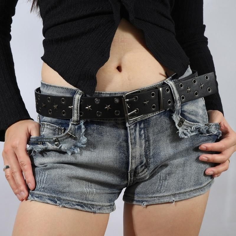 Grommet Waist Belt Punk Star Charm Skinny Chain for Cowboy Grunge Buckle Modern Waistband Waist Chain Studded Belt