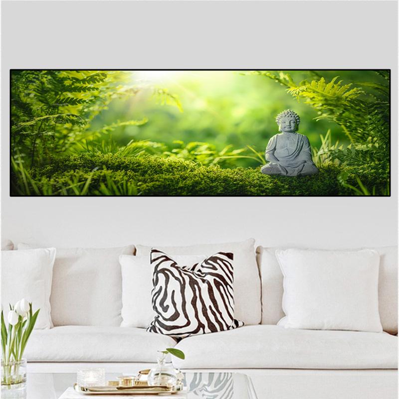 Buddha Statue Pictures Canvas Painting Figure Bamboo Water Lotus Posters and Prints Wall Art for Living Room Home Decor No Frame