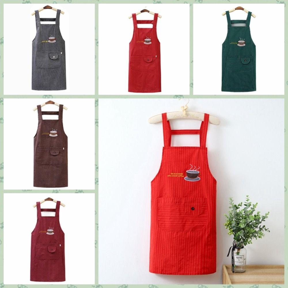 

With Pockets Stripe Apron Waterproof Cotton Cooking Apron Cotton Kitchen Apron Women