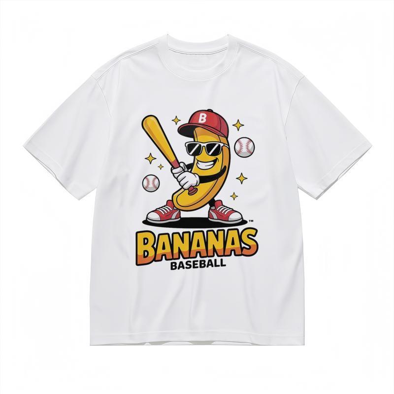 

Women s Trend Comfy Classic T-Shirt Banana with Bat and Stars Design Tee S