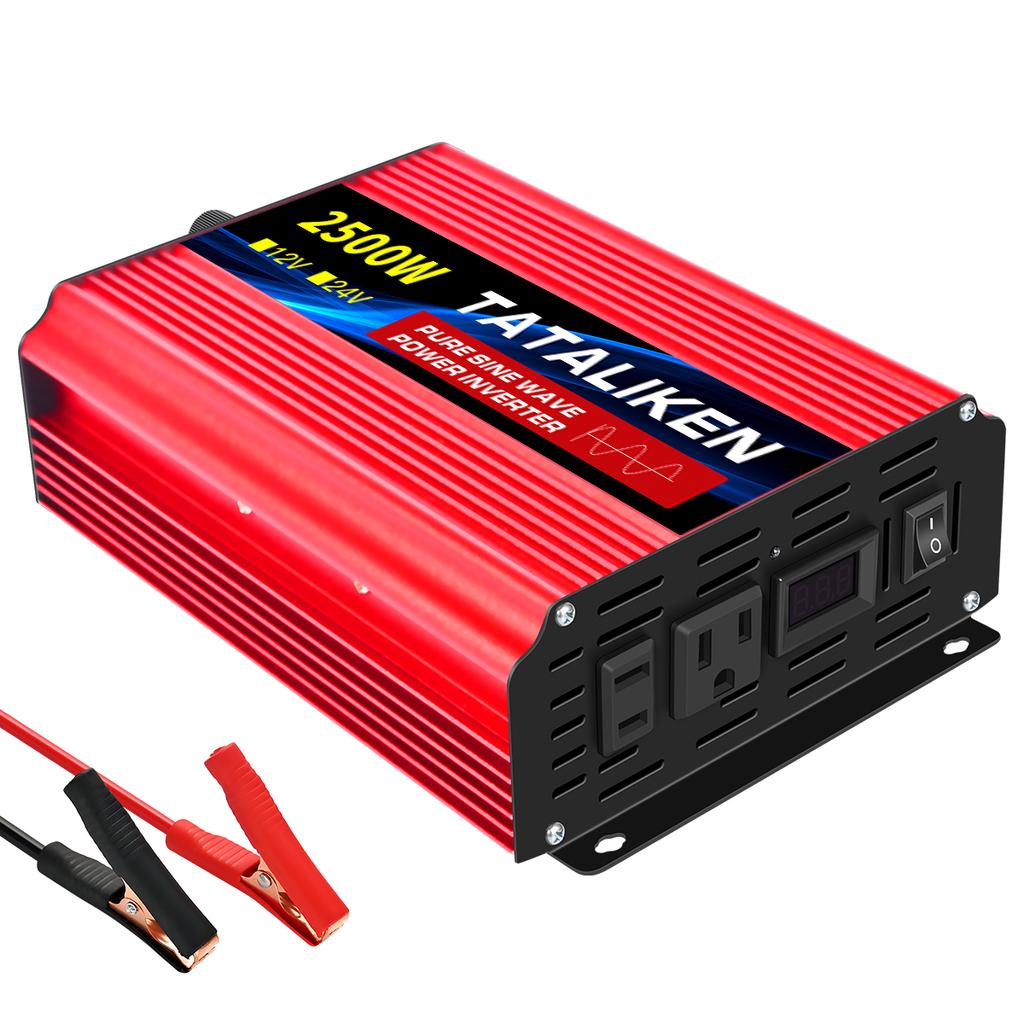 US Socket 12V To AC 110V 60HZ Pure Sine Wave Inverter Car Power 1600W/2200W/3000W Voltage Portable Converter with LED