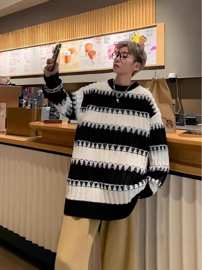 Herren Winter gestreifter Farbblock Pullover - Locker & Stylischer Strickpullover für Teenager & Jungen