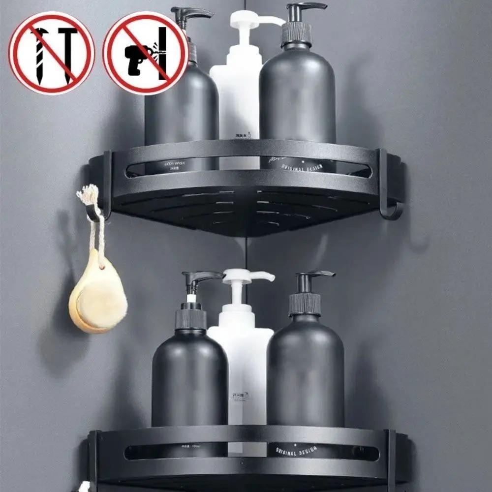 1/2/PCS  bagno WC mensola a muro triangolo doccia Rack di stoccaggio bagno Shampoo punzonatura a parete nero WC mensola ad angolo