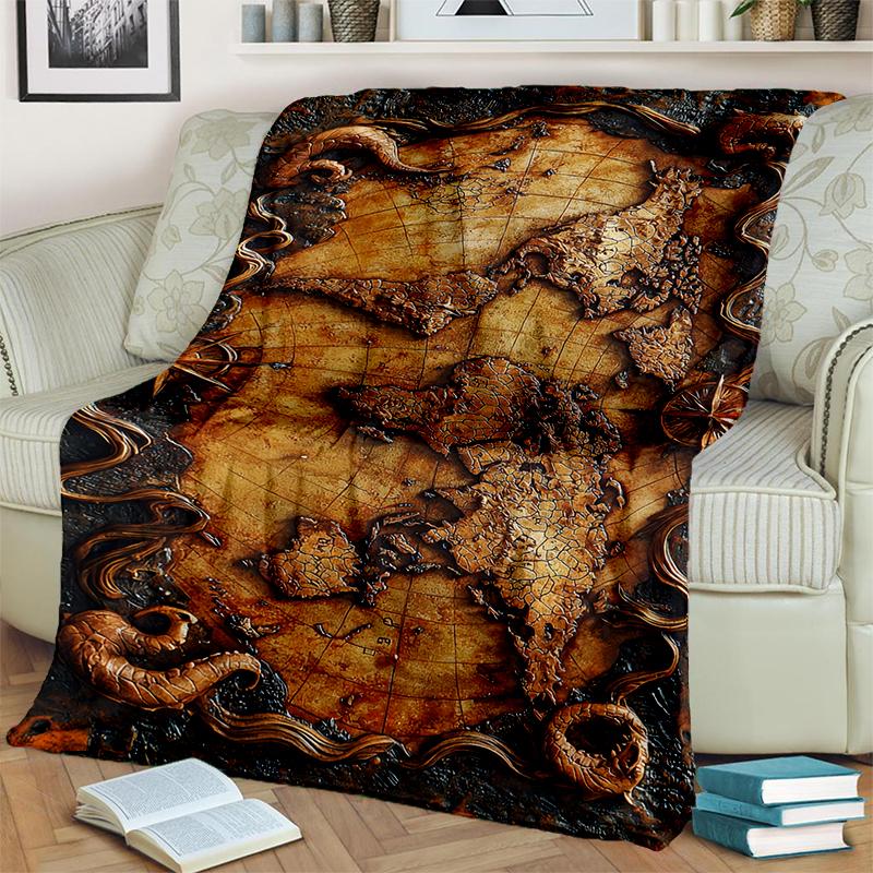 2025 New Style Retro Marine Nautical Chart Compass 3D Blanket,Soft Throw Blanket for Home Bedroom Bed Sofa Travel Office Cover
