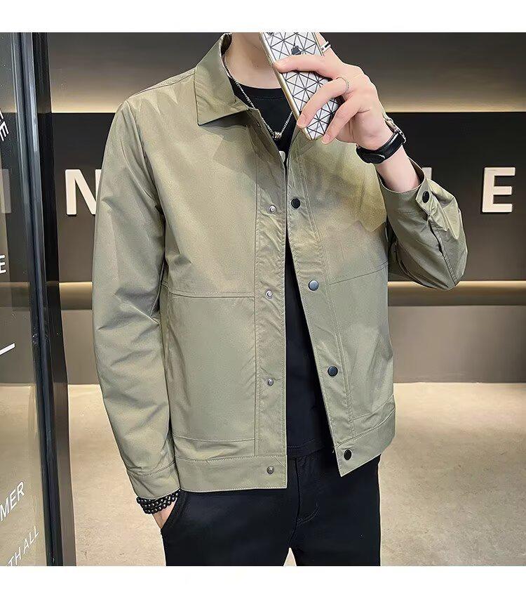Men's Spring & Autumn Slim Fit Korean Style Lapel Jacket - Solid Color, Versatile & Fashionable Casual Top