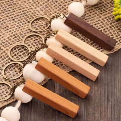 Holzschlüsselanhänger mit Legierungsschlüsselring Rechteckiger Anhänger DIY Personalisierung Malerei Gravur Heißprägung Schlüsselkette