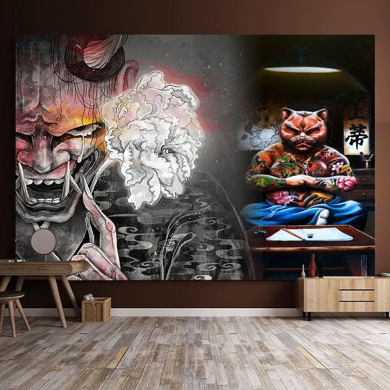 Japanese Tavern Sea Wave Tapestry Ghost Samurai Decorative Tapestry Room Decoration Home Decor Dorm Wall Hanging Backdrop Cloth