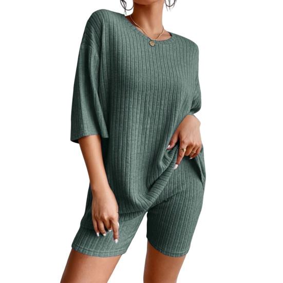 2 ks/sada Dámská letní tepláková souprava Kulatý výstřih Krátký rukáv Tenký top Americký styl Šortky s vysokým pasem Set Sportovní outfit Letní oblečení na jógu