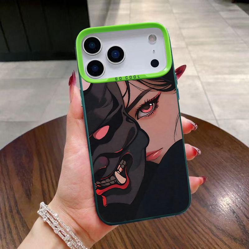 Silver Cartoon Masked Girl Phone Case for iPhone 17, 16 Pro Max, 15 Pro, 14, 13