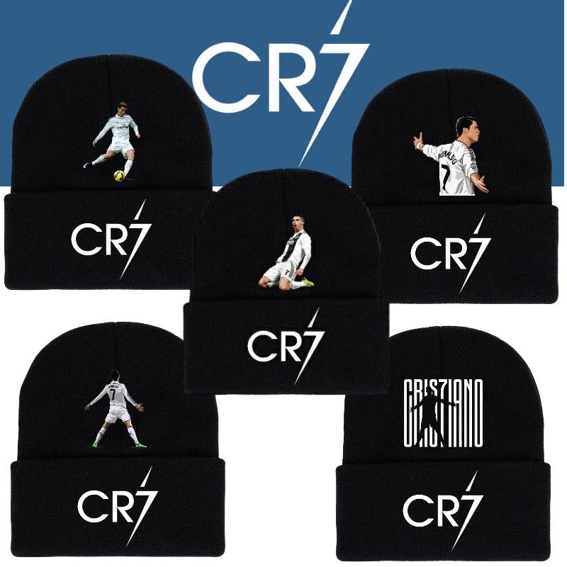 Cr7 Printed Knit Black Hat Warm And Stylish Winter Headwear For Men And Women