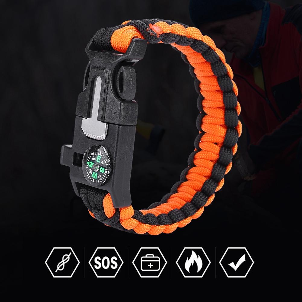 Paracord Survival Bracelets for Men Women Outdoor Bangles Wrap Umbrella Rope (Orange Black)