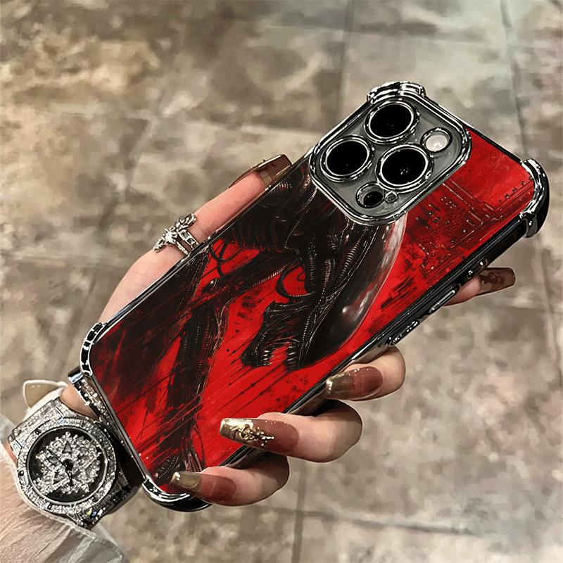 Cool A-Alien X-Xenomorph Plating Phone Case For Iphone 16 17 Pro Max Air 16E 14 15 Plus 12 13 Mini Anti-Fall Airabag Cover