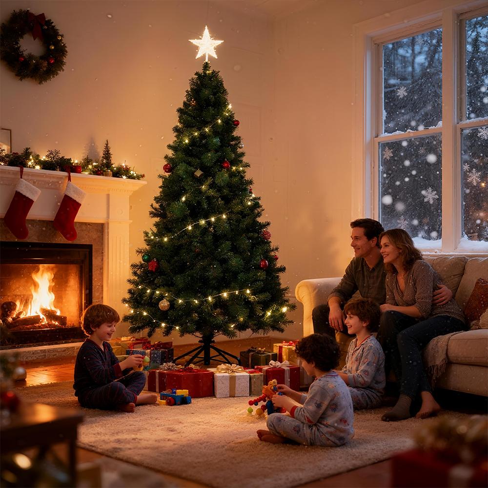 Árbol de Navidad Pop Up de 180cm 210cm 240cm Preiluminado Aguja de Pino y PVC Mixto Árbol Artificial con Base de Hierro Fácil Montaje Decoración Navideña