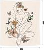 Abstract Woman Fabric Wall Hanging Tapestry Simple Modern Butterfly Flower Leaves Minimalist Art Line Plant Aesthetic Portrait