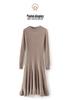 Women's Mid-Length Merino Wool Knit Dress - Autumn/Winter Cashmere Blend Sweater Skirt with Round Neck