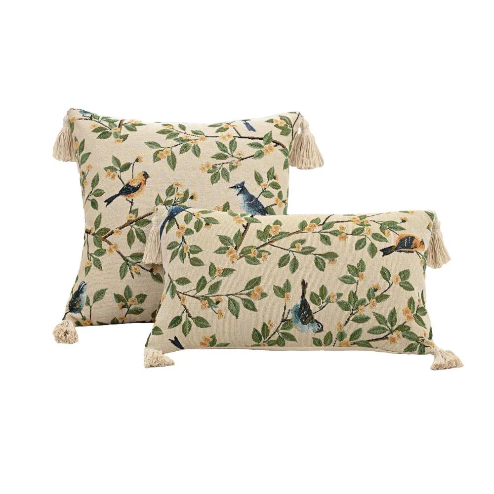 Retro European Style Cotton Linen Flower Cushion Pillowcase Living Room Sofa Backrest High Precision Jacquard Cushion Cover