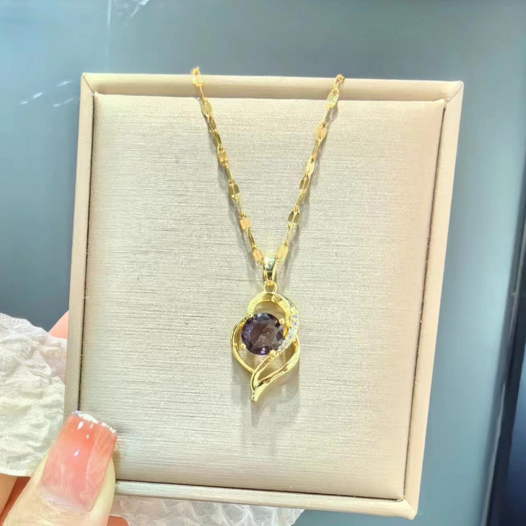 Colier Ani de Iubire Femei Lux Ușor Simplu Pandantiv Inimă Zircon Violet Lanț Claviculă