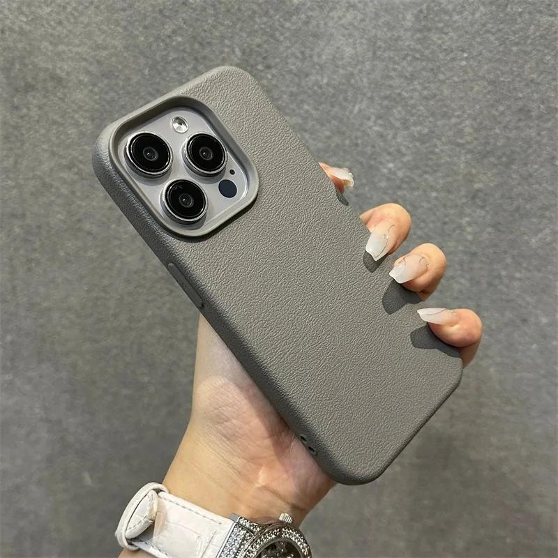 Luxury Matte Soft Leather Candy Phone Case For iPhone 15 14 Plus 13 12 11 16 Pro Max Lens Protection Shockproof Silicone Cover