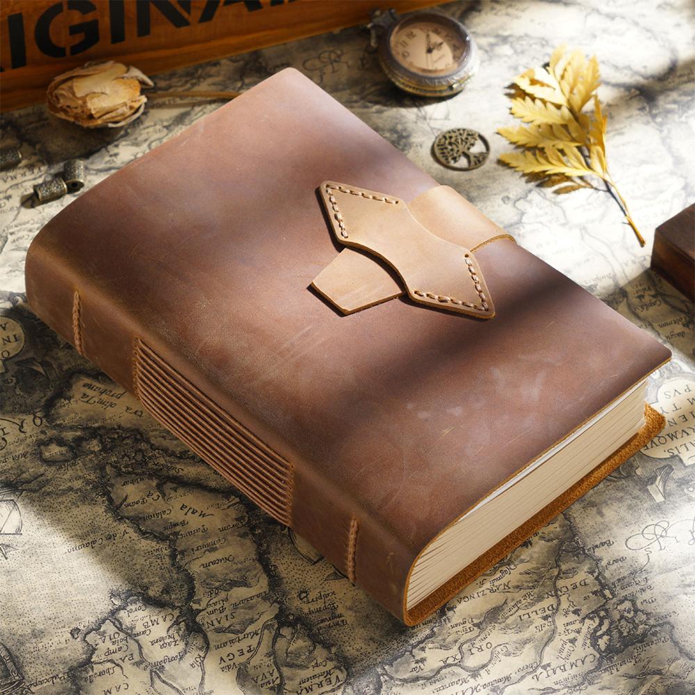 Top Layer Cowhide Handmade A5 Notebook Vintage Creative Kraft Paper Embossed Journal Customizable Travel Diary Leather Cover (Brown,A5)