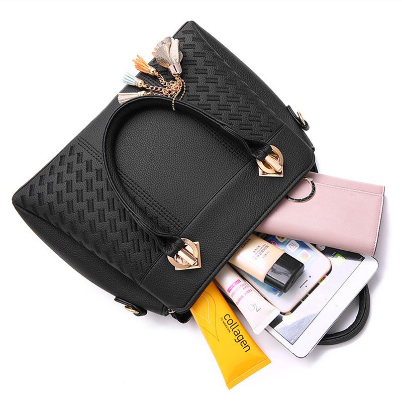 Fashion Women Handbags Tassel PU Leather Totes Bag Top-handle Embroidery Crossbody Bag Shoulder Bag Lady Simple Style Hand Bags