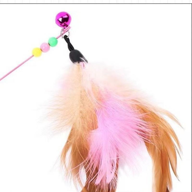 Flexible Steel Wire Cat Teaser Wand with Soft Feather Crisp Bell Interactive Play Toy for Indoor Cats Daily Play