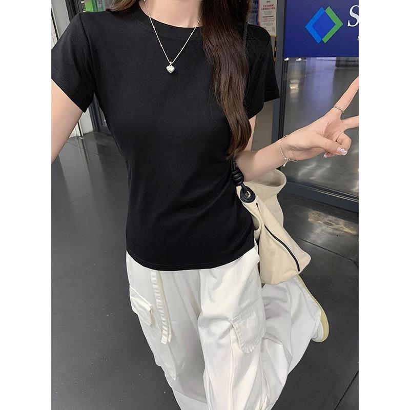 

Серая однотонная футболка с коротким рукавом и правым плечом, женская, летняя, 2024 года, новый приталенный универсальный короткий пуловер XL