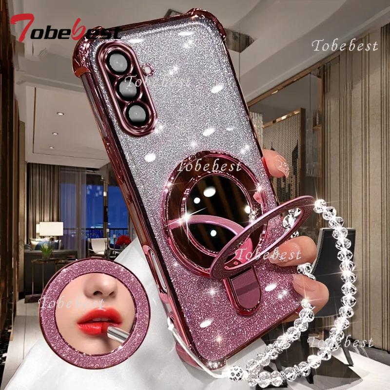 

Чехол для Samsung Galaxy A16 A26 A36 A56 A06 A15 A25 A35 A55 A14 A24 A34 A54 A05 5G Зеркальный Магнитный Держатель для Телефона Браслет Обложка A05S розовый