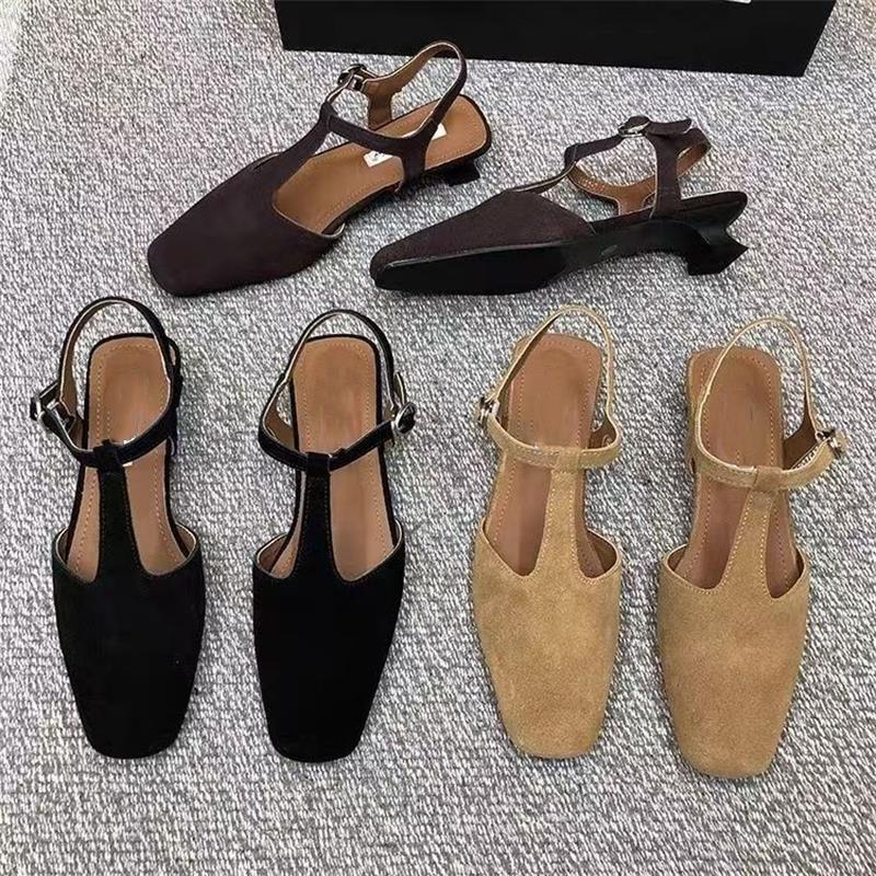 French bag head sandals women's 2025 new summer thick heel empty single shoes one-word buckle retro evening Roman shoes