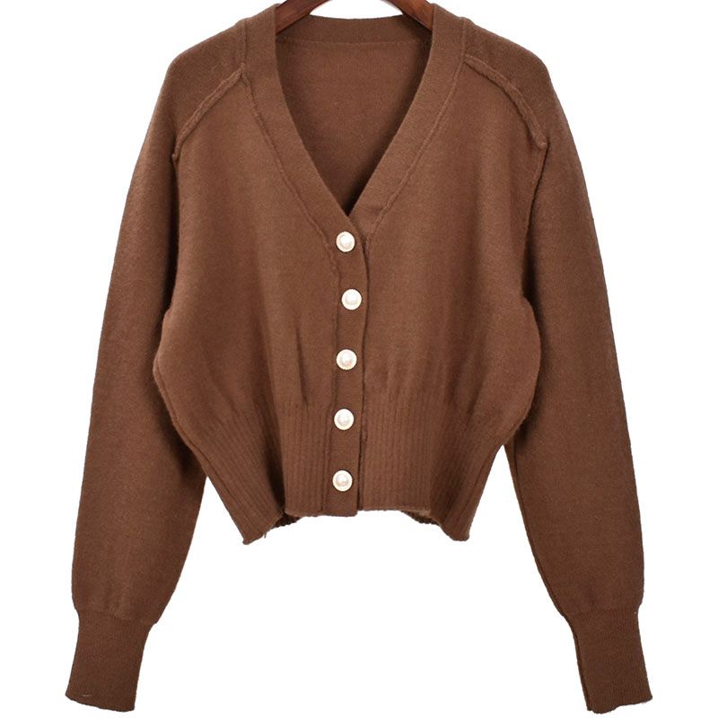 Retro V-neck Knitted Cardigan Women Loose Leisure All-Matching Single-Breasted Sweater Outwear Women Fall and Winter