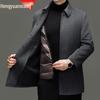 Hengyuanxiang Herren Quadratischer Kragen Mittellanger Wollmantel mit Abnehmbarem Daunenfutter - 2025 Herbst/Winter Warmer Windbreaker