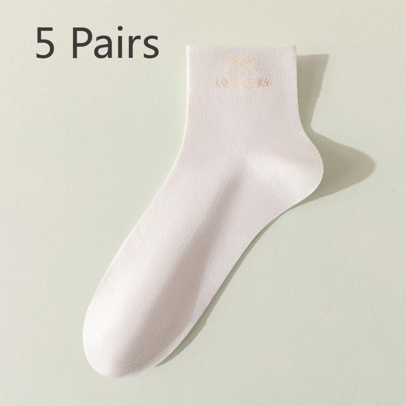 

5 пар женских весенних и летних тонких дышащих впитывающих пот носков 7A из чистого хлопка с антибактериальными свойствами и против запаха 5 Pairs телесный