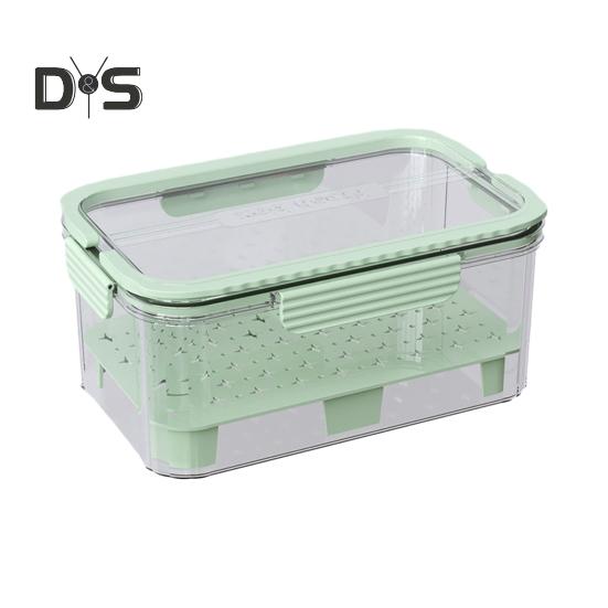 

Контейнер для хранения салата, герметичный, прозрачный, контейнер для фруктов, двухъярусная корзина для охлаждения льда, переносной контейнер для фруктов с дренажным поддоном зелёный