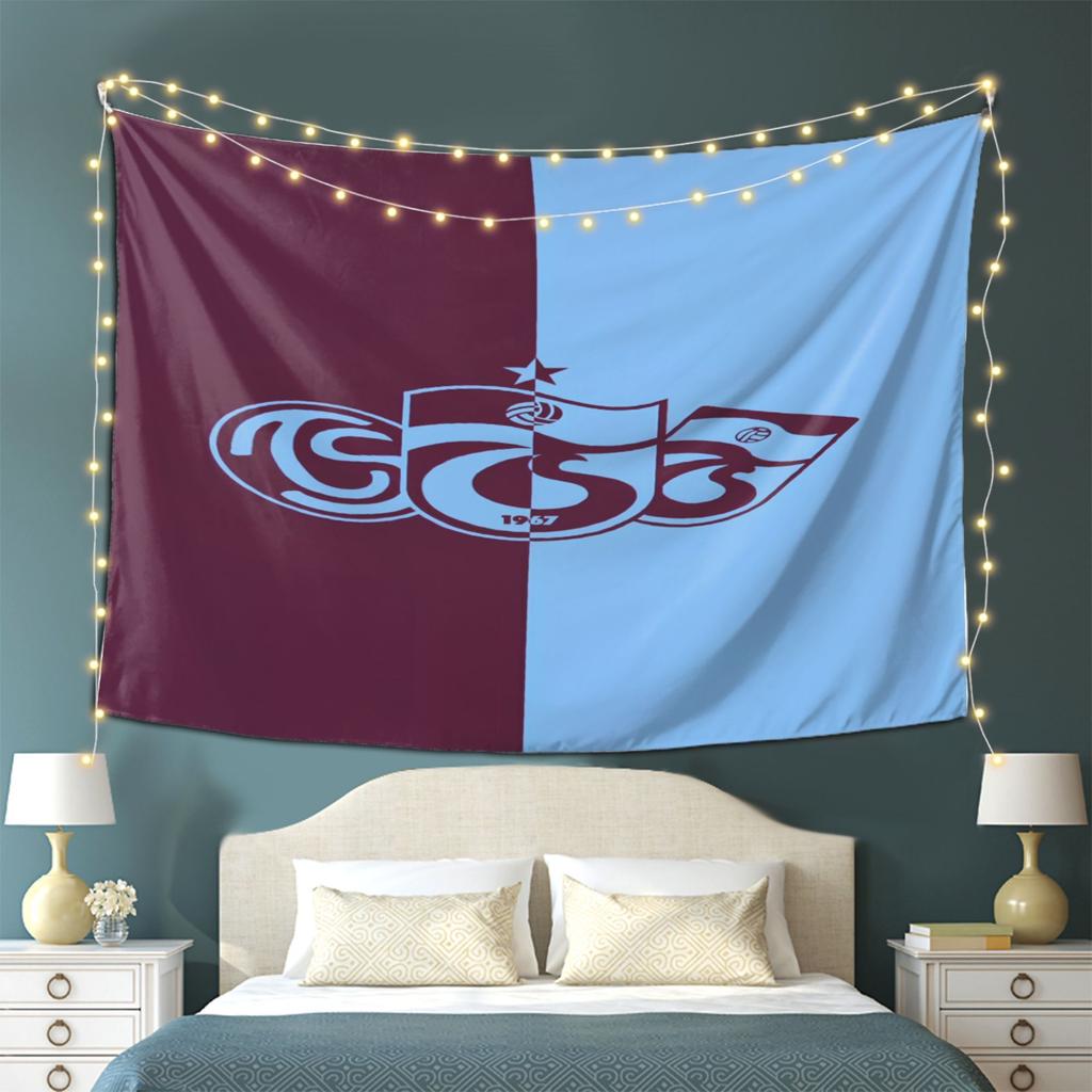 Trabzonspor Logo Wall Hanging Decor Premium Polyester Fabric with Vibrant Blue Maroon Horizontal Stripes Home Office
