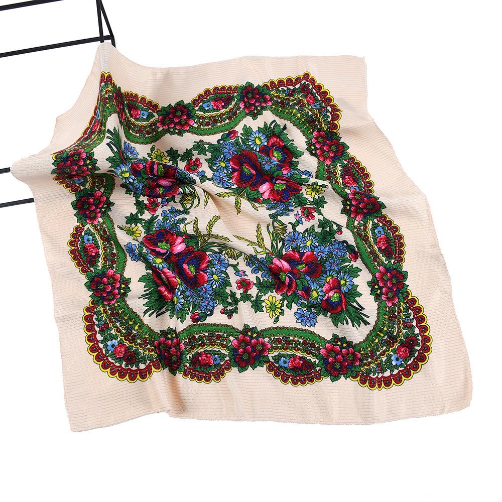 70*70cm Gold Thread Floral Print Russian Square Scarf for Women