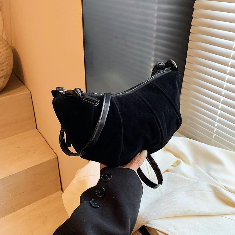 Autumn and winter high-end retro splicing matte small bag women's new croissant bag versatile messenger dumpling bag