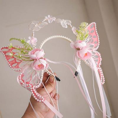 Elegant Sweet Butterfly Fairy Hair Hoop Mesh Ribbon Elf Ear Headband Lolita Hair Accessories Flower Headband Women