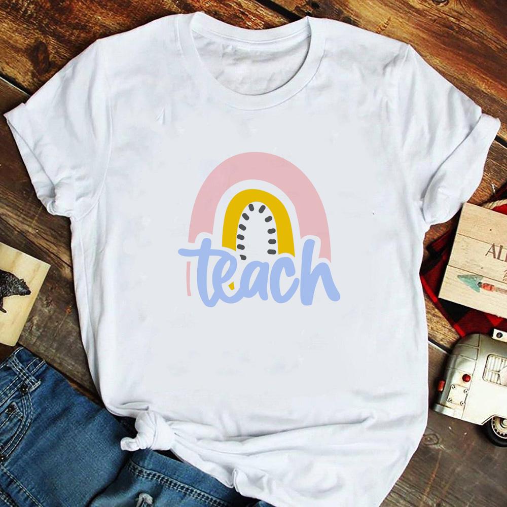 Teacher Print Women Graphic Tee Casual Short Sleeve T Shirts Harajuku Tshirt Female Kawaii Teach