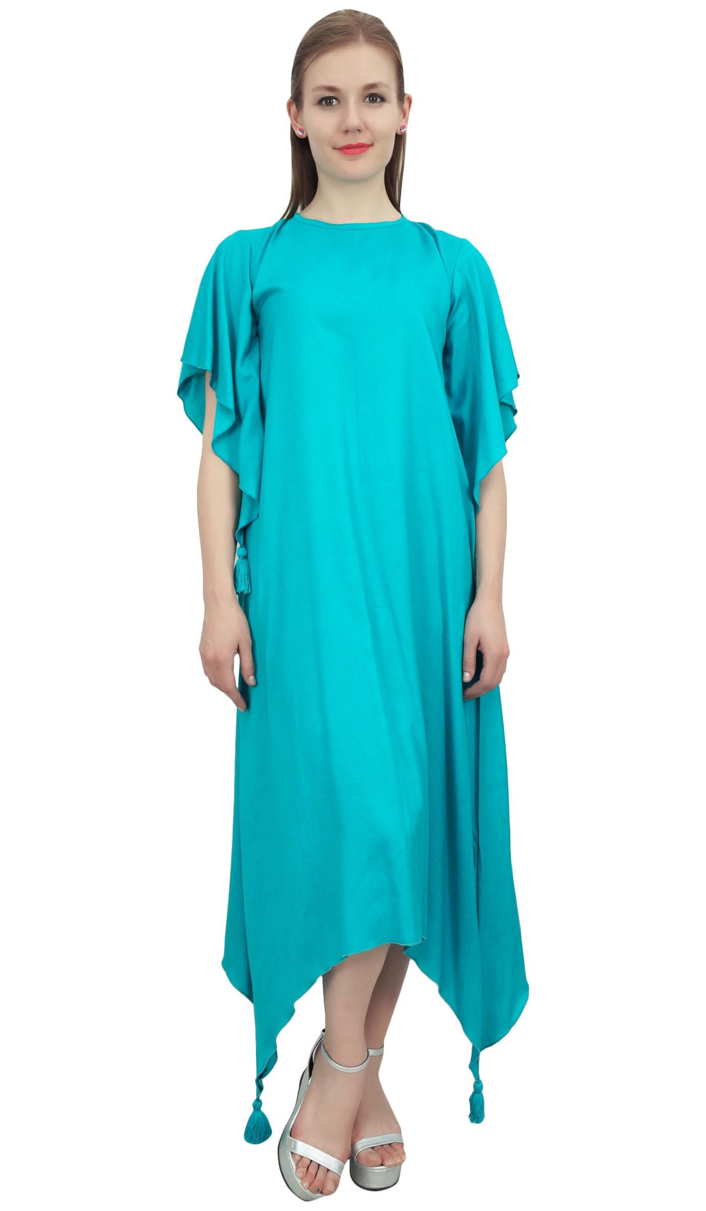 

Bimba Full Length Casual Coral Pink Women Asymmetrical Hem Dress With Scarf - 8 море синього кольору