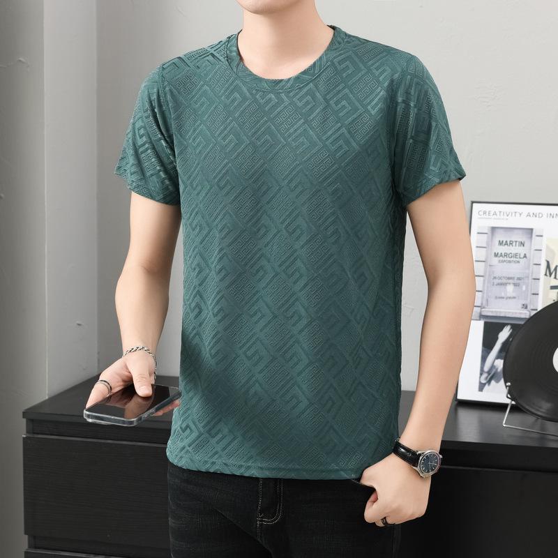 Men's Short-Sleeve Ice Silk Jacquard T-Shirt - High-End, Versatile Streetwear