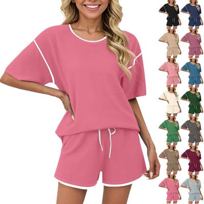 Dámský ležérní 2dílný top a šortky s krátkým rukávem, ladící s pyžamem