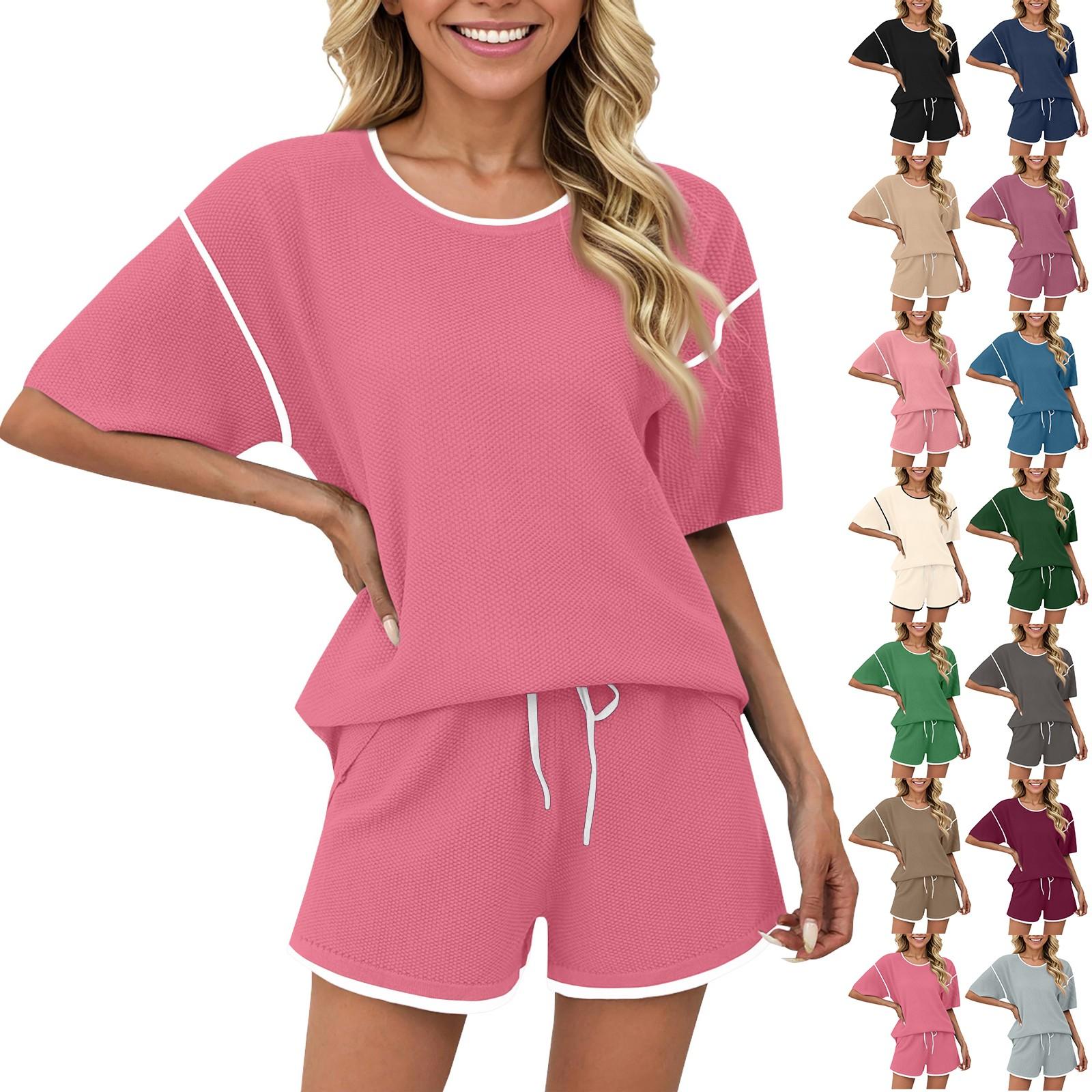 

Жіноча повсякденна піжама з 2 предметів з короткими рукавами та шортами L бежевий