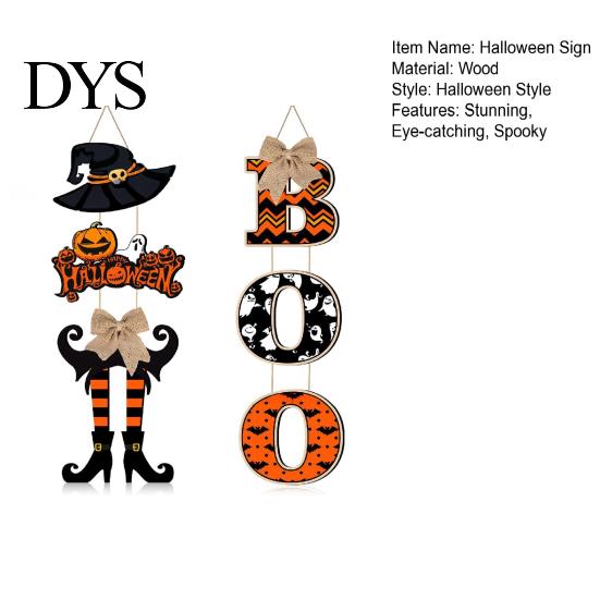 Unique Haunted House Ornaments 2 Pcs Halloween Sign Decoration, Boo Witch Leg Hat Hanging Wooden Creative Festival Scene Setters Wall Sign,
