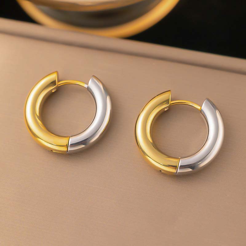Stainless Steel Metal Hollow Hoop Huggie Earrings For Women Men Classic Simple Gold Color Round Chunky Earrings Zircon Gift